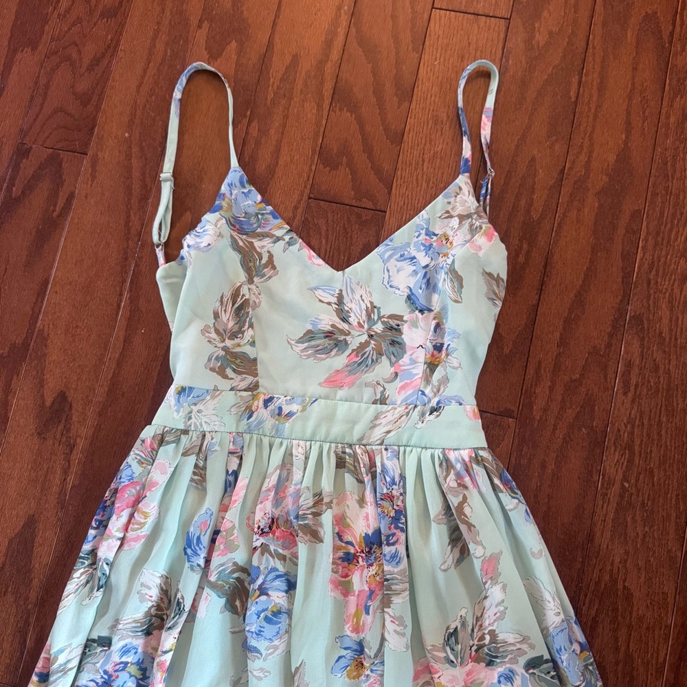 Sage Green Floral Maxi Dress High Slit Cottagecore Romantic Slip Dress S - Picture 2 of 10